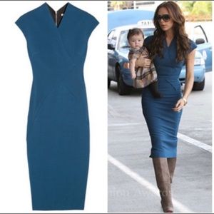 NWT New VICTORIA BECKHAM Blue Double Crepe Fitted Dress 4